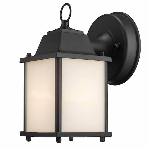 Bel Air Lighting Patrician 1-Light CFL Black Outdoor Wall Light Fixture with Frosted Glass