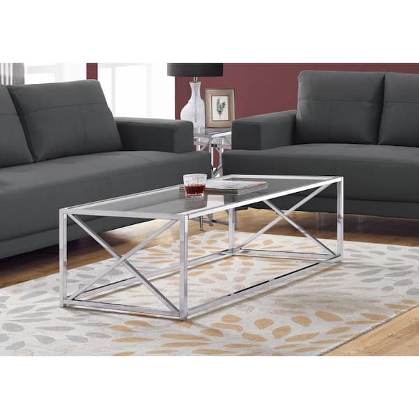 HomeRoots Jasmine 22 in. Chrome Clear Medium Rectangle Glass