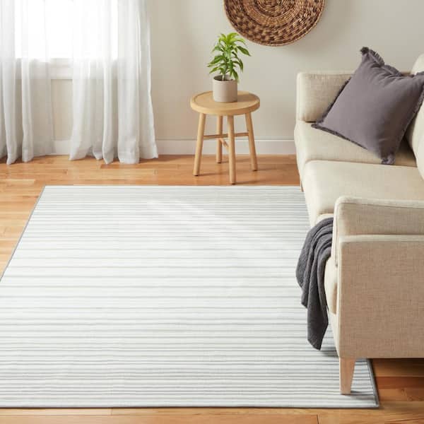 Basic Layne Modern Stripe Silver Grey 8 ft. x 10 ft. Machine Washable Area Rug