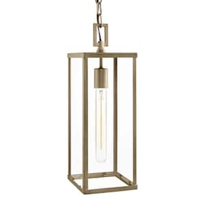 Porter Hills 17.16 in. 1-Light Vintage Brass Hanging Outdoor Pendant Light with Clear Glass, No Bulbs Included
