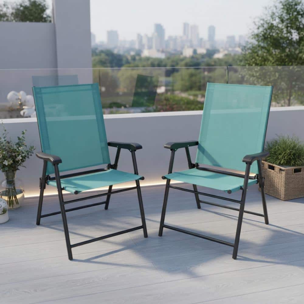 2-Pack Light Green & Blue Outdoor Patio Dining Chairs with Metal Frame, Foldable Armchairs for Deck, Porch, Garden – No price history on PriceWatchPro