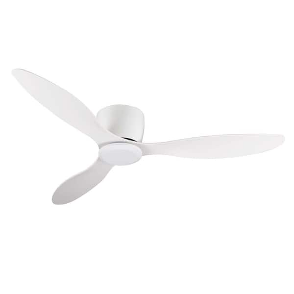 52 in. W Indoor/Outdoor White Flush Mount Ceiling Fan with 6 Speeds Reversible DC Motor, no light