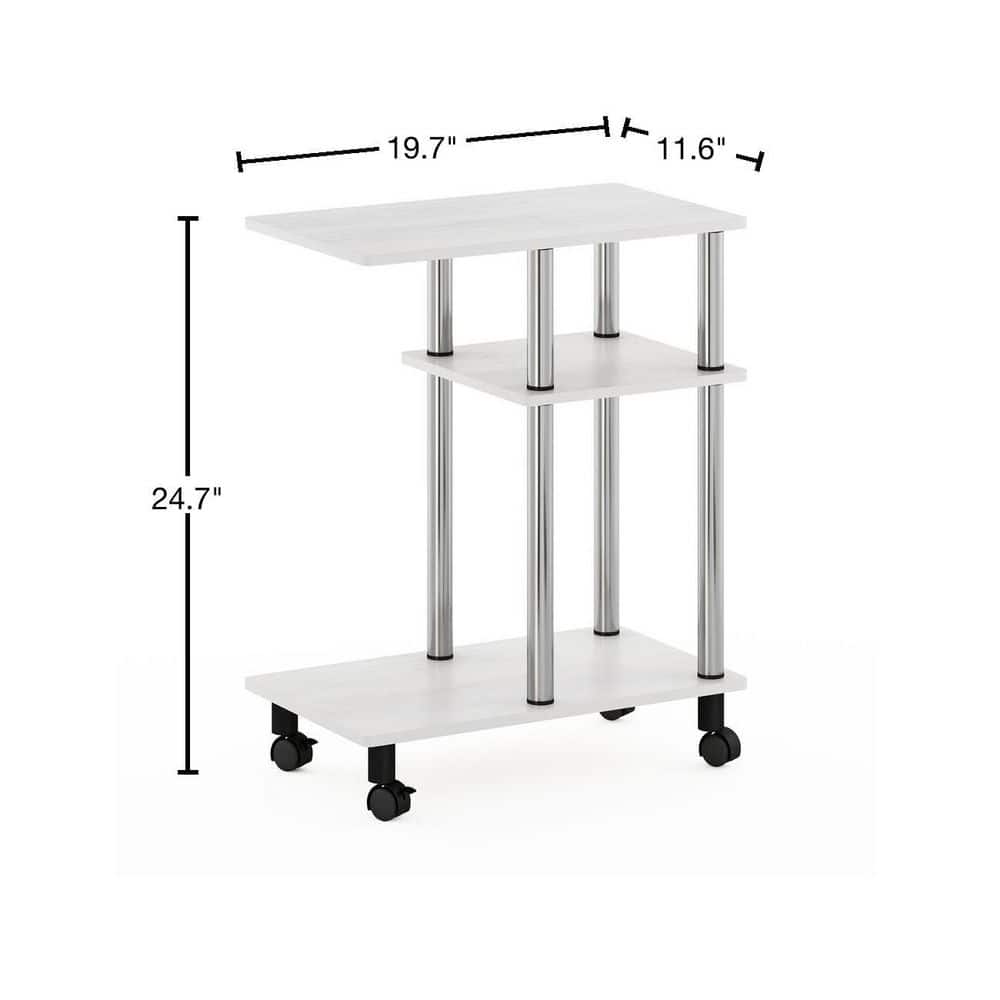 U-Shape White Oak Sofa Side Table with Stainless Steel Casters