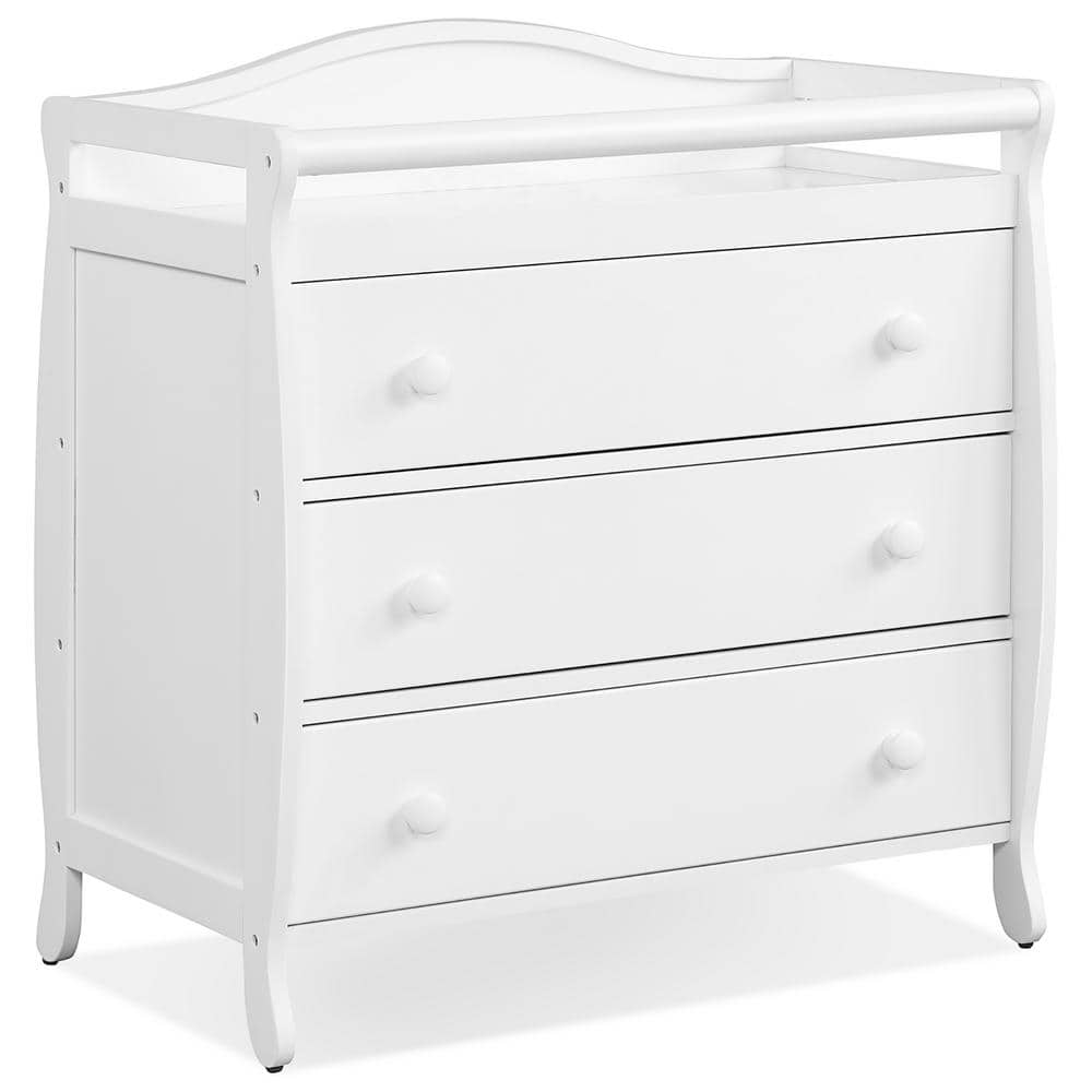 White 3 Drawer Table Infant Changing Station w/Safety Belt BB5762WH - The Home Depot