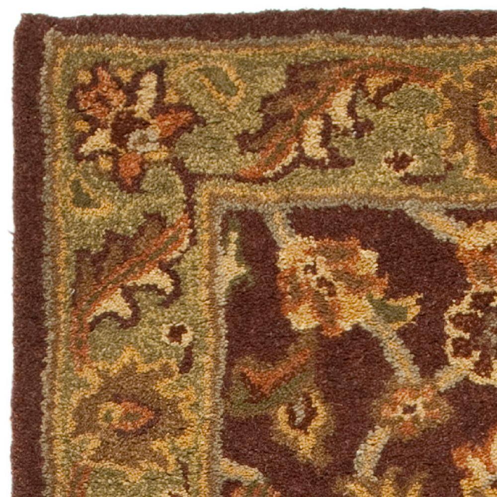 Handmade Green and Rust Wool Oriental Runner Rug