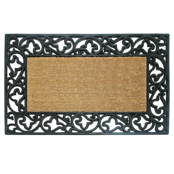 Nedia Home Wrought Iron with Coir Insert and Acanthus Border 30 in. x 48 in. Rubber Coir Door Mat