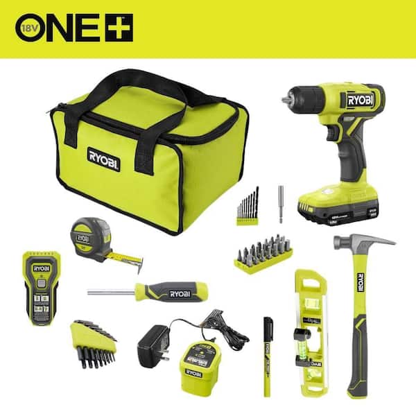 ONE+ 18V Cordless 3/8 in. Drill Kit with 1.5 Ah Battery, Charger, 53 Accessories, and Whole Stud Finder