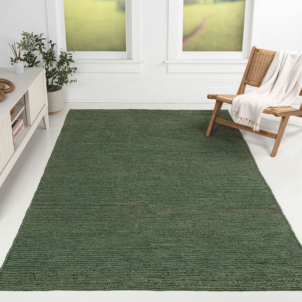 Griffin Rustic Farmhouse Woven Jute Solid Green 4 ft. x 6 ft. Area Rug