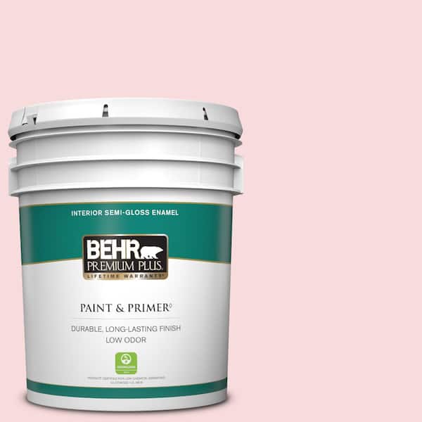 BEHR PREMIUM PLUS 5 gal. #130C-1 Powdered Blush Semi-Gloss Enamel Low Odor Interior Paint & Primer