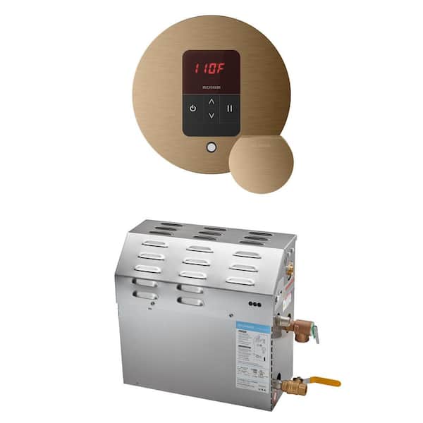 MS 5 kW (5000 W) Steam Shower Generator Package with Round iTempo Control in Brushed Bronze