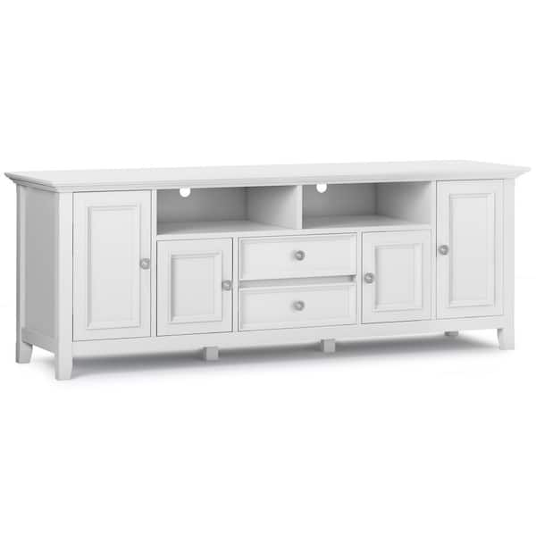 Simpli Home Amherst Solid Wood 72 in. Wide Transitional TV Media Stand in White For TVs up to 80 in.