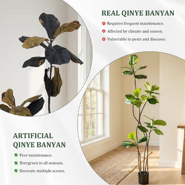 Faux 5.9 ft. Artificial Fiddle Leaf Fig Tree in Pot for Indoor/Outdoor Decor