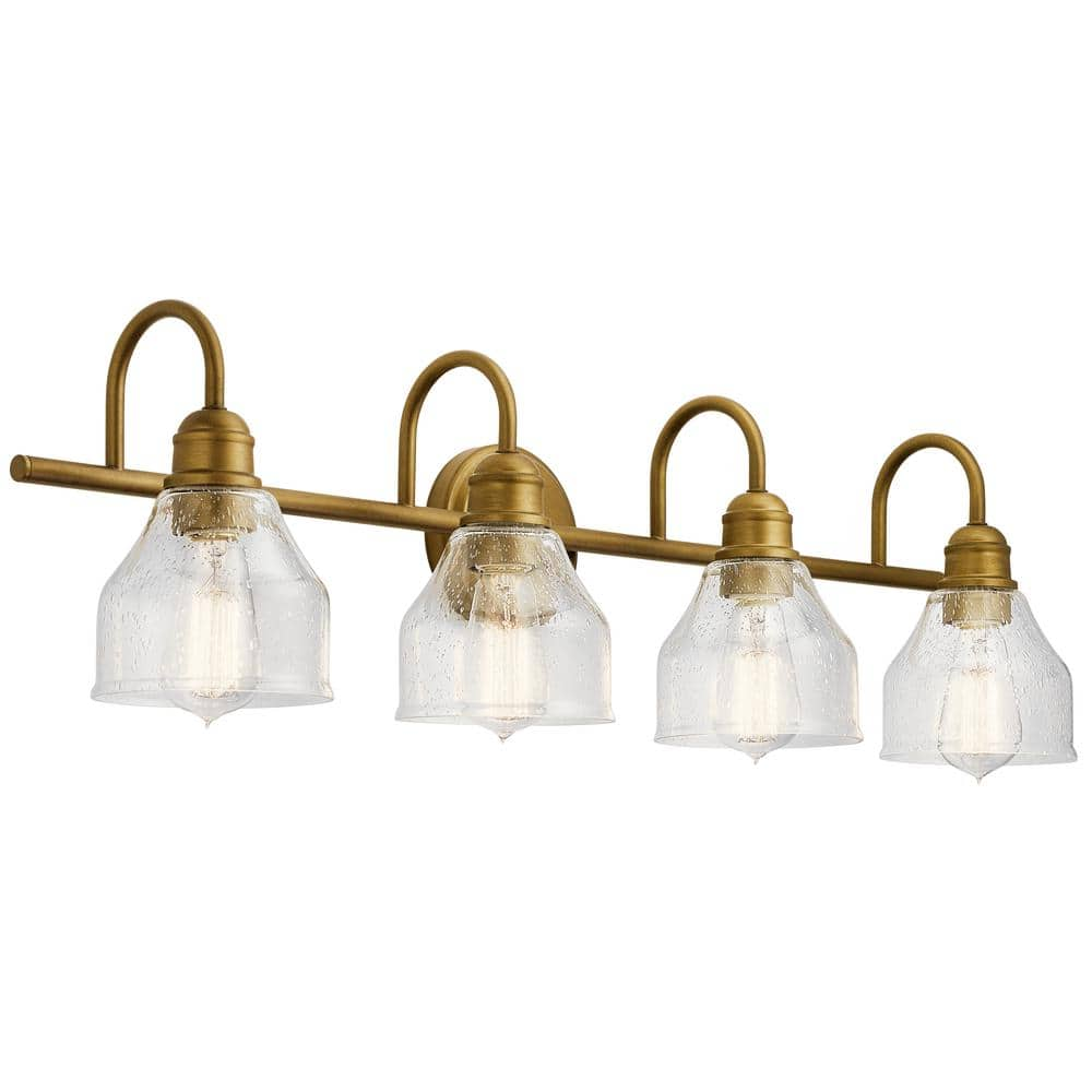 KICHLER Avery 33.25 in. 4-Light Natural Brass Vintage Bathroom Vanity Light with Clear Seeded Glass