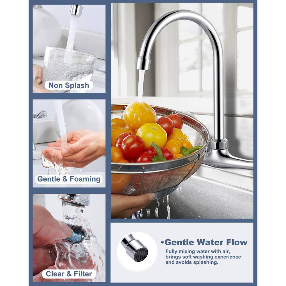 Polished Chrome Double Handle Wall Mount Kitchen Faucet