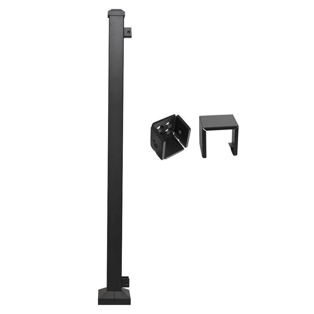 Outdoor Railing Post Barrette Outdoor Living Metal Railing Black End Post Assembly H Rail ...