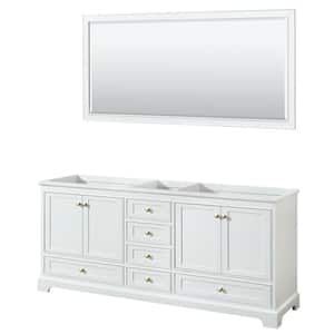 Deborah 79 in. W x 21.63 in. D x 34.25 in. H Bath Vanity Cabinet without Top in White with Gold Trim and 70 in. Mirror