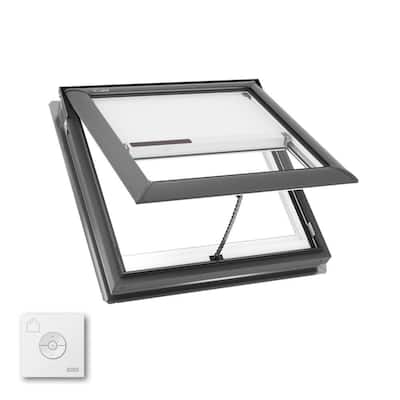 30-1/16 in. x 30 in. Manual Venting Deck Mount Skylight with Laminated LowE3 Glass, Solar Powered Room Darkening Shade