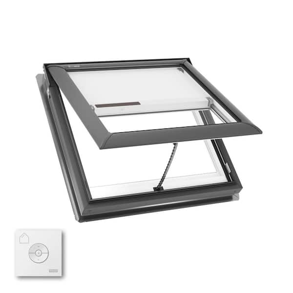 30-1/16 in. x 30 in. Manual Venting Deck Mount Skylight with Laminated LowE3 Glass, Solar Powered Room Darkening Shade