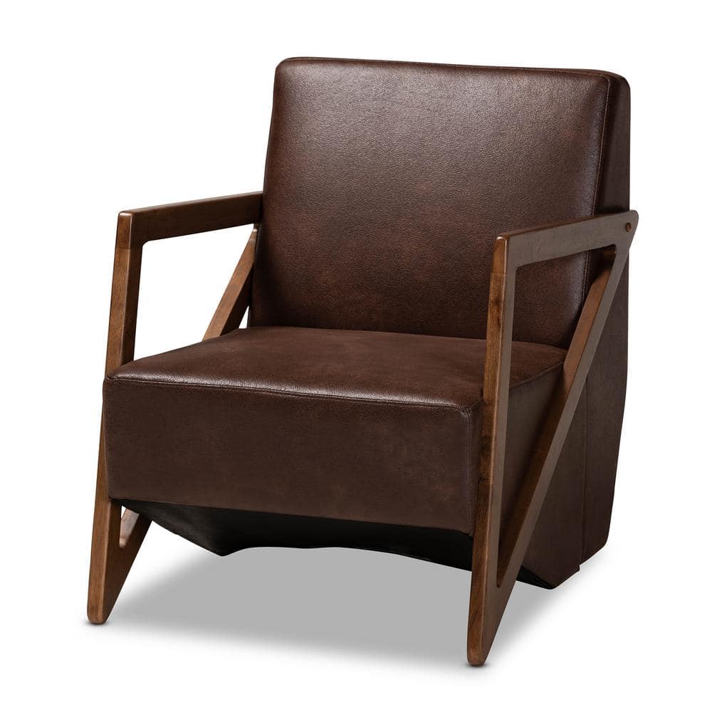 Christa Walnut Brown Faux Leather Mid-Century Accent Chair