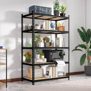 72 in. Tall Black MDF 5-Shelf Garage Storage Shelving Unit Standard Bookcase with Adjustable Shelves