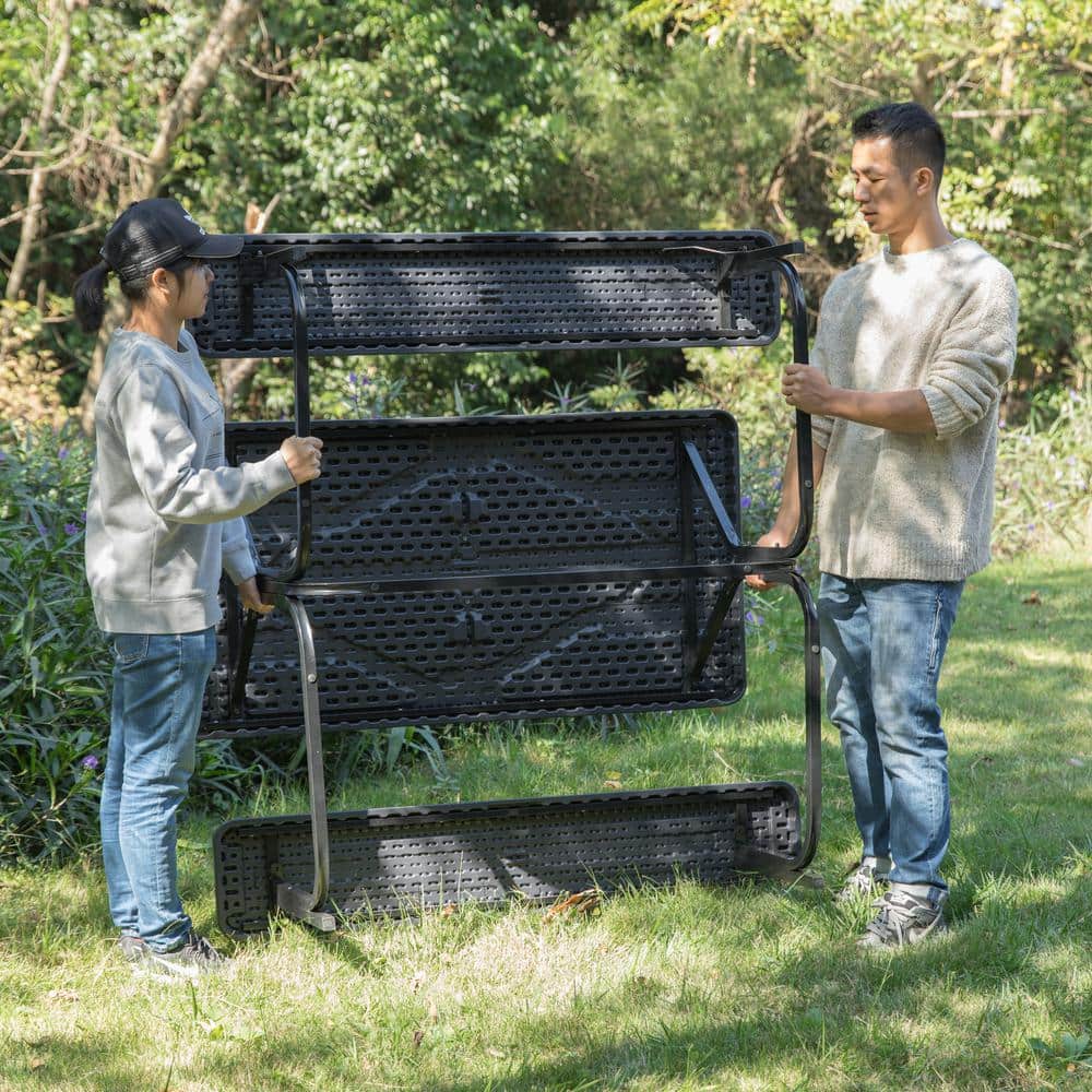 Gray Woodgrain Plastic and Metal Frame Outdoor Picnic Table Set