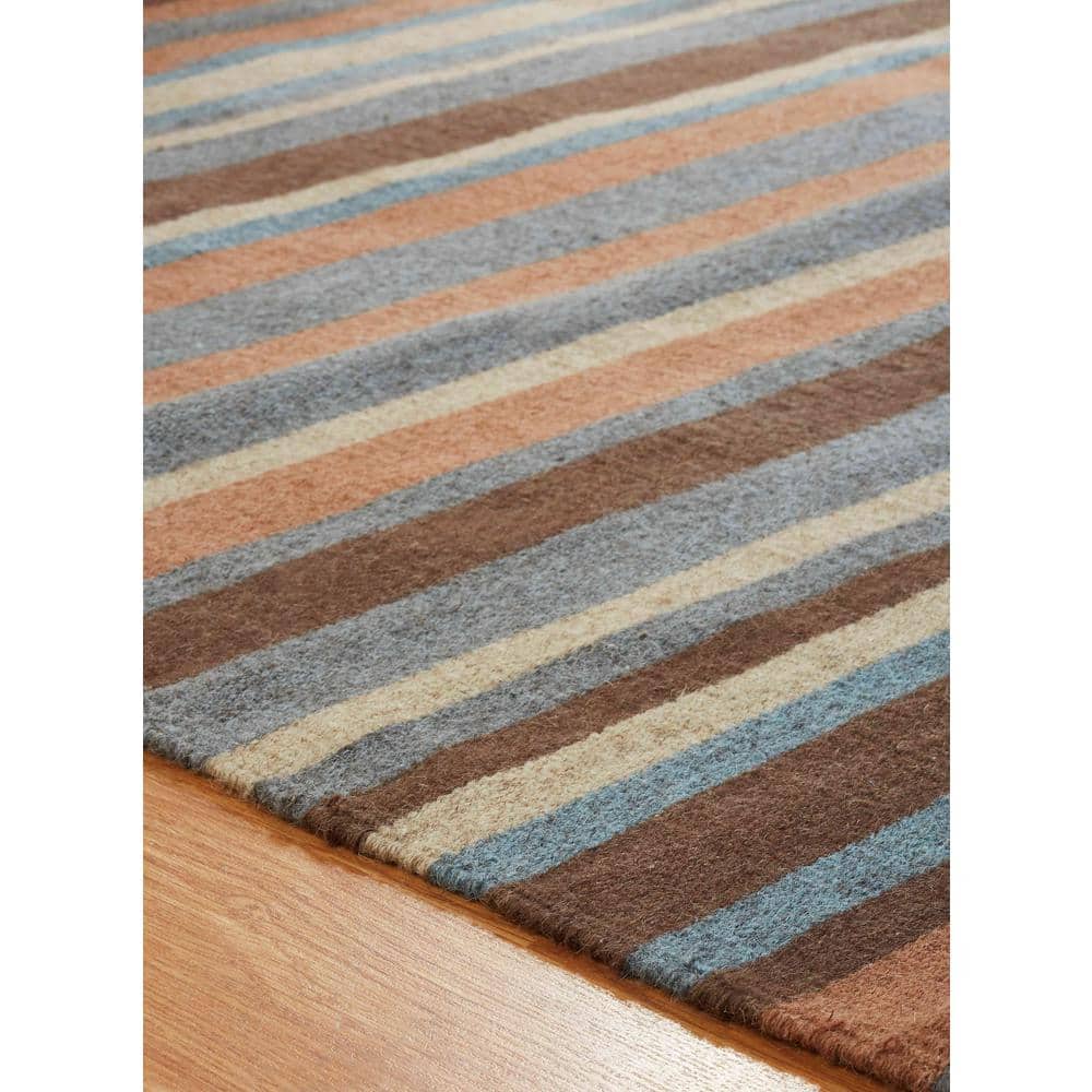 Earth Tone Striped Wool 5' x 7' Hand-Woven Area Rug