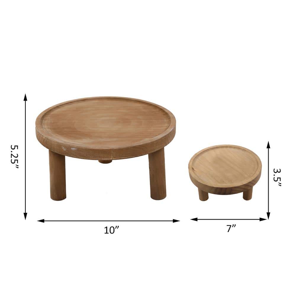 Rustic Dark Brown Wood Plant Stands - Set of 2