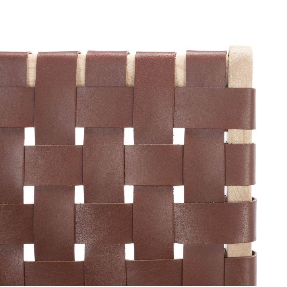 Cognac Leather and Natural Wood Counter Stool