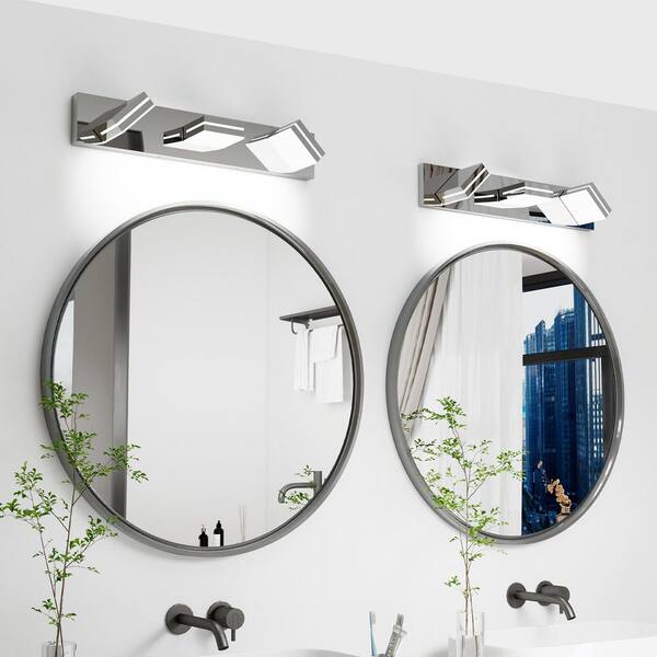 Jushua 22 in. 3-Light Chrome LED Vanity Light with Acrylic Shade