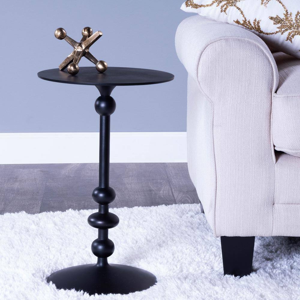 Elegant Round Black Iron and Wood Pedestal End Table