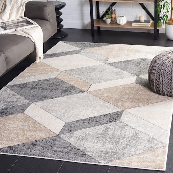 Phoenix 5 ft. x 8 ft. Light Gray/Beige Charcoal Distressed Illusion Area Rug