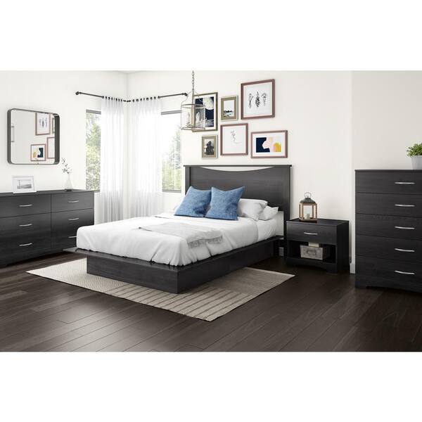 South S Step One Gray Oak Queen, Queen Platform Bed With Drawers On One Side