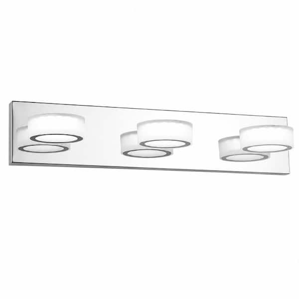 23.62 in. 3-Light Chrome LED Vanity Light Bar with 360 Degree Rotating Lamp Heads for Bathroom