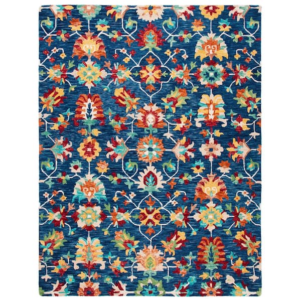 Aspen Navy/Red 10 ft. x 14 ft. Floral Area Rug