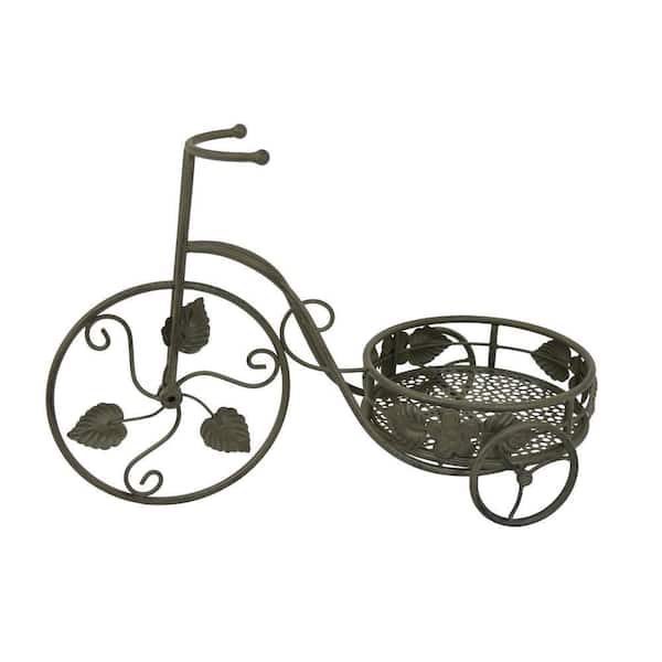 Covey Green Metal Tricycle with 2-Round Pots Plant Stand (10.25 in. H x W 14.25 in. H)