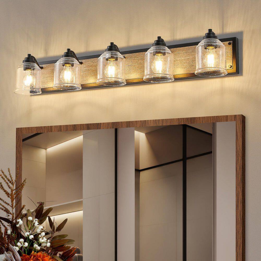 40 in. 5-Light Black/Gray Farmhouse Bathroom Vanity Light with Bubble Glass Shades price history on PriceWatchPro