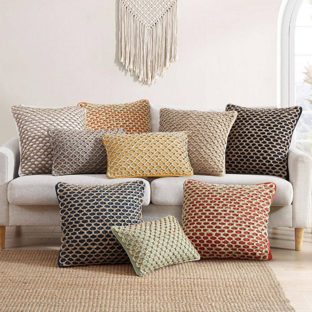 Jada Rectangular Rust Woven Cotton and Jute Pillow