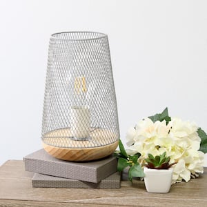 9 in. Gray Wired Mesh Uplight Table Lamp