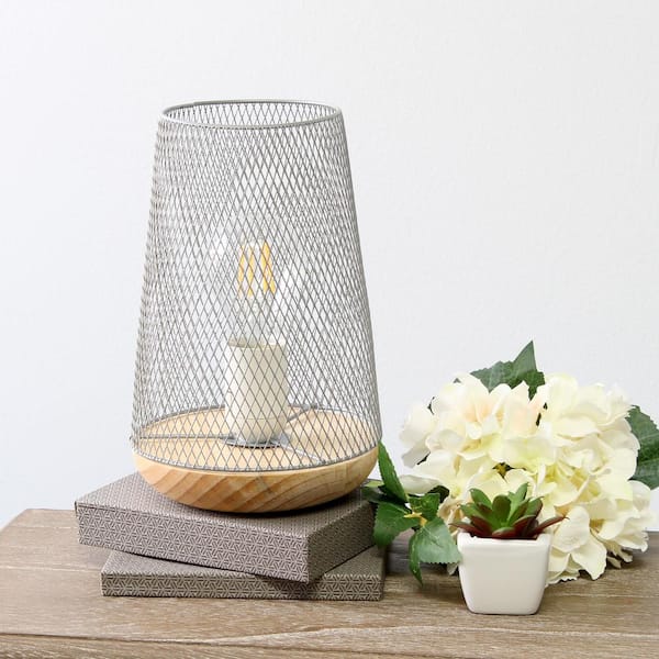 9 in. Gray Wired Mesh Uplight Table Lamp