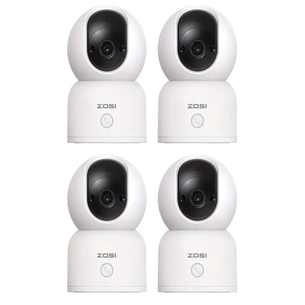 ZOSI 3MP 2K PTZ WiFi Plug-in Security Camera Baby Monitor, One Click Call, 2-Way Audio, Smart Detection, 2.4/5.0 GHZ - 4-Pack