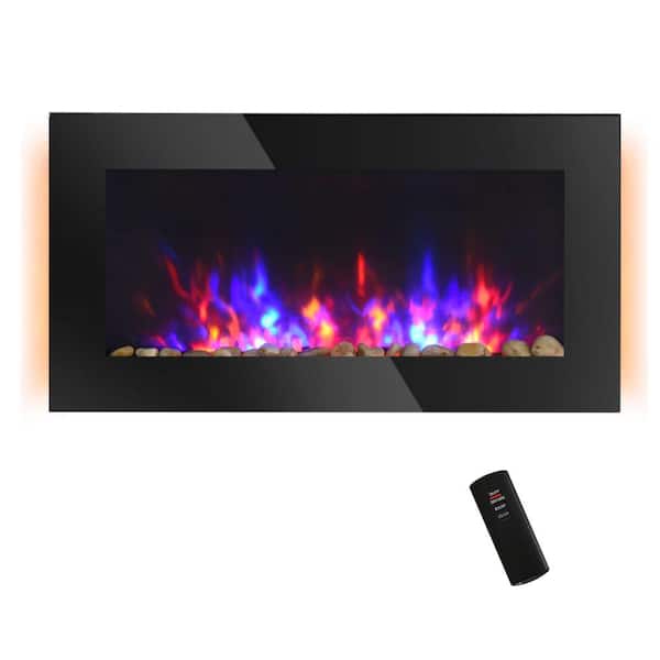 Amucolo 35.75 in. 1500W Wall Mounted Electric Fireplace with Flame Effect, 7 Color Background Light and Side Light