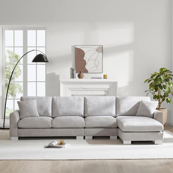 Clihome 119 in. Light Gray Chenille Twin Size Sectional Sofa Bed for Living Room,Apartment,Office