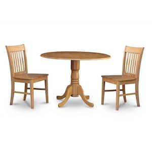 3-Piece Round Natural Oak Finish Solid Wood Top Dining Table with 2 Chairs with Lattice Back