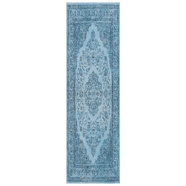 Classic Vintage 2 ft. x 8 ft. Blue Border Medallion Runner Rug