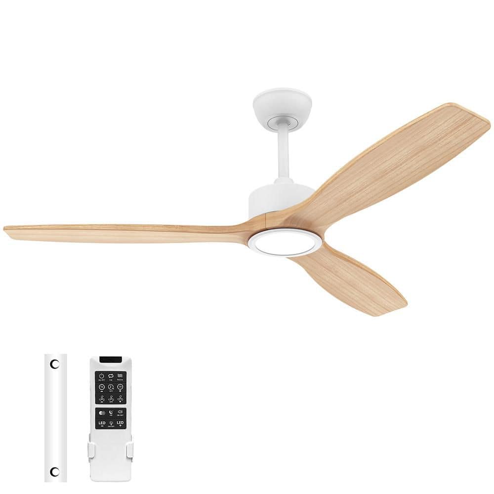 52 in. Modern Wood Indoor/Outdoor Natural Wood Ceiling Fan, Quiet DC Motor,