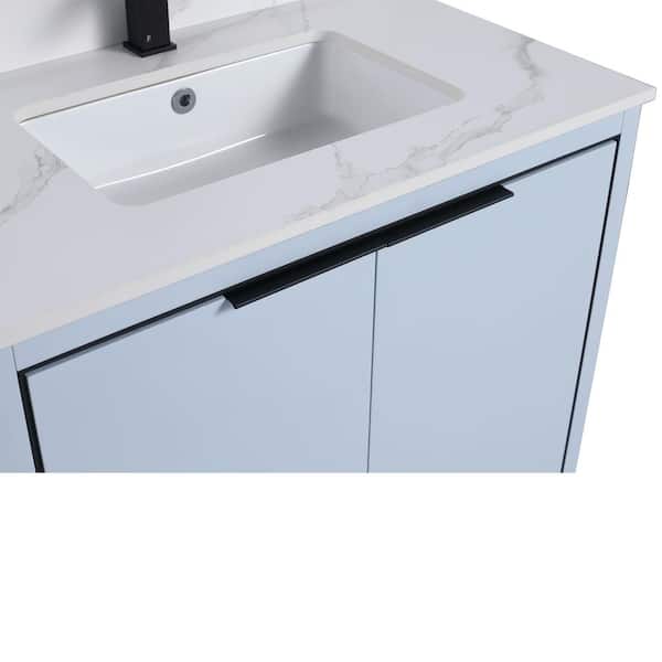 FINE FIXTURES Opulence 30 in. W x 18 in. D x 33.5 in. H Bath Vanity in Pastel Blue with White Carrara Single sink Top