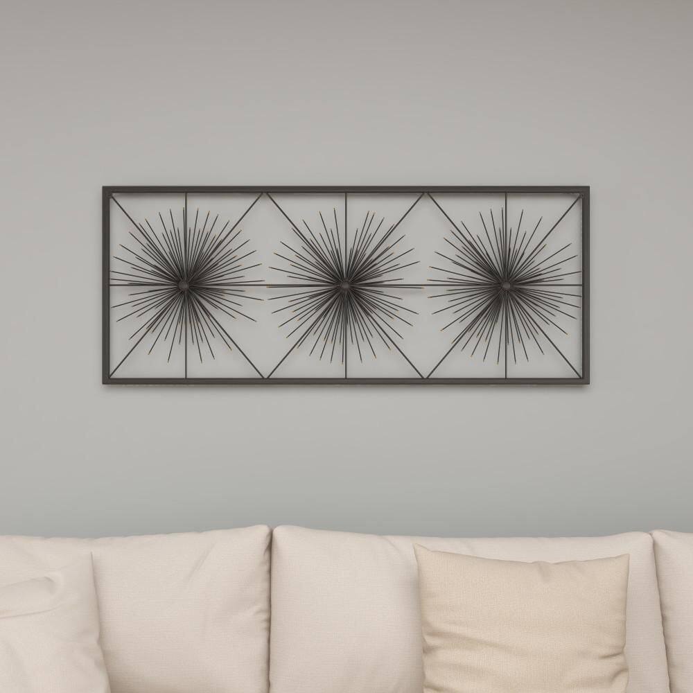 Black Metal Starburst Wall Sculpture with Frame, 59" x 24"