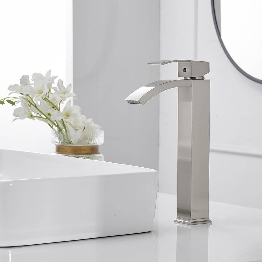 Brushed Nickel Waterfall Vessel Sink Faucet with Pop-Up Drain