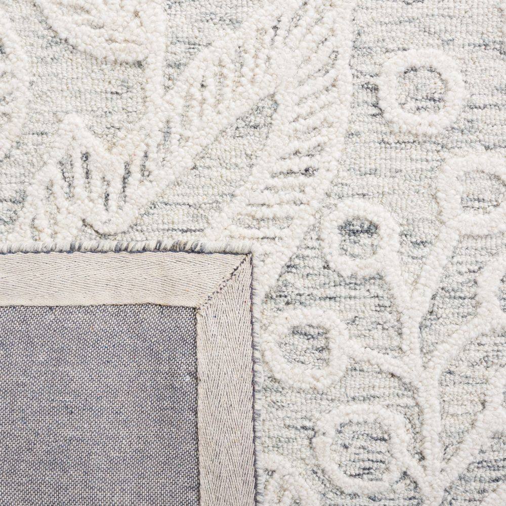 Grey and Ivory Floral Handmade Wool Area Rug 4' x 6'