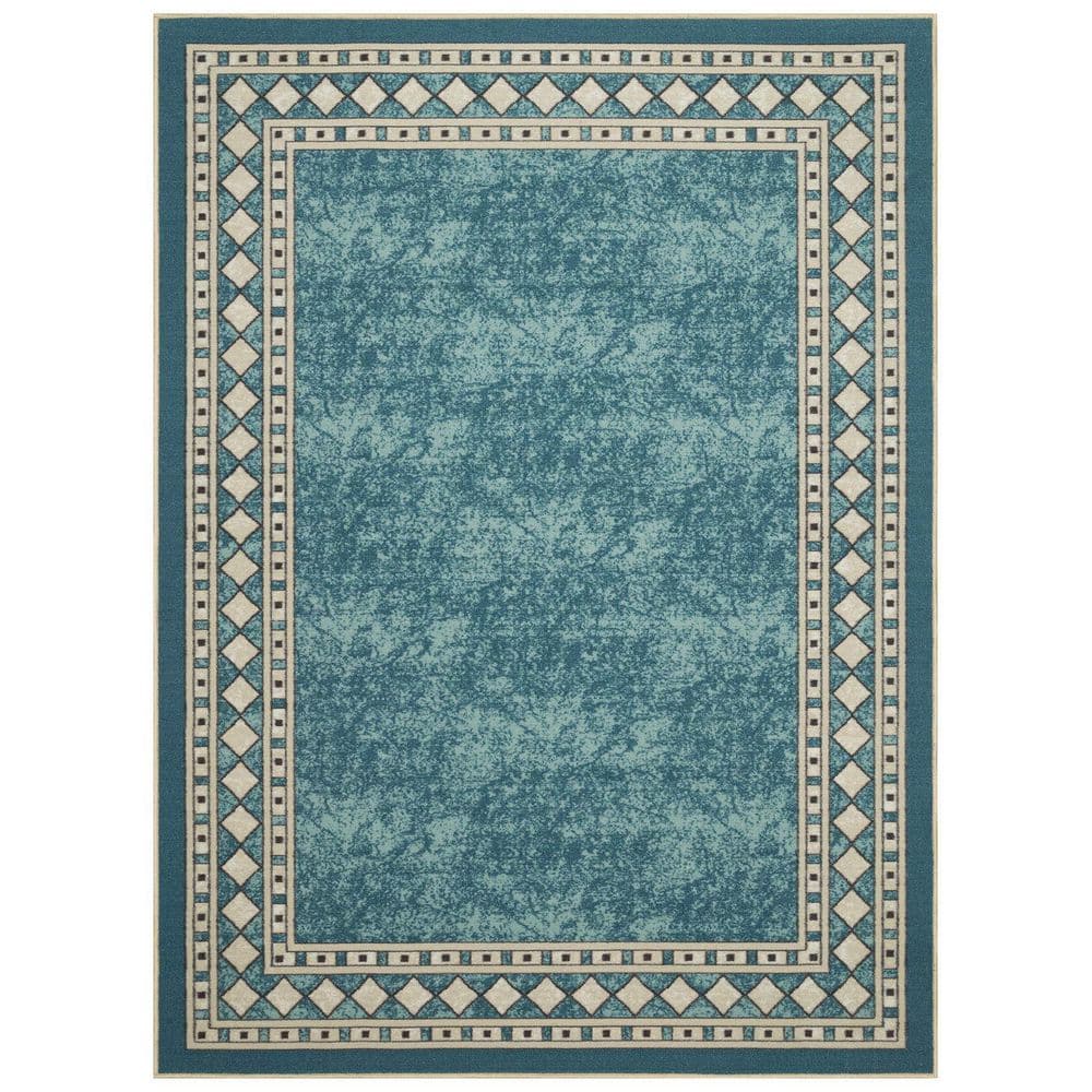 Blue Polypropylene 5 ft. x 7 ft. Geometric Indoor/Outdoor Area Rug